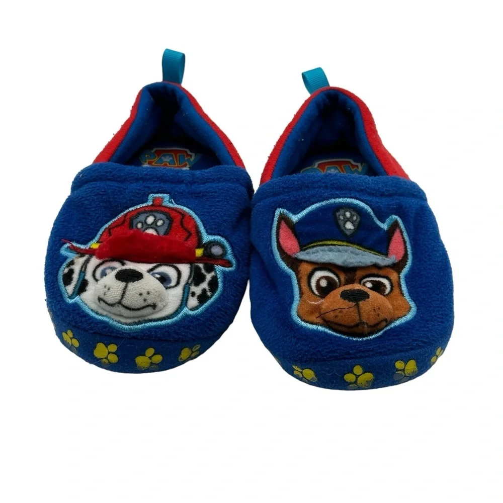 Boy’s Paw Patrol Pups Chase Marshall Toddler 7 - 8 Slip On Slippers Easy on Off